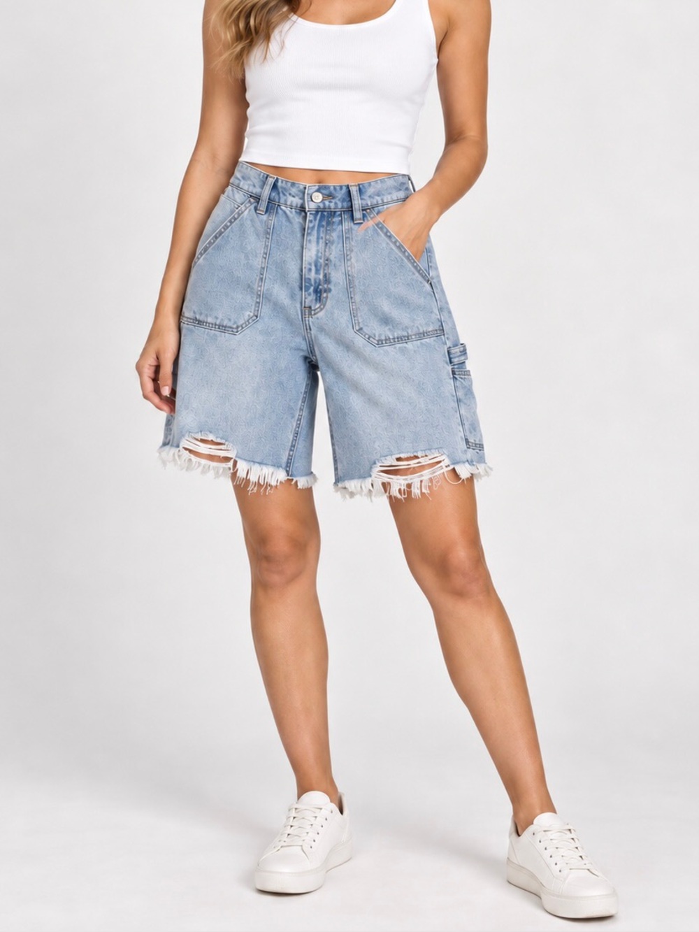 KanCan Light Wash Distressed Denim Jean Shorts